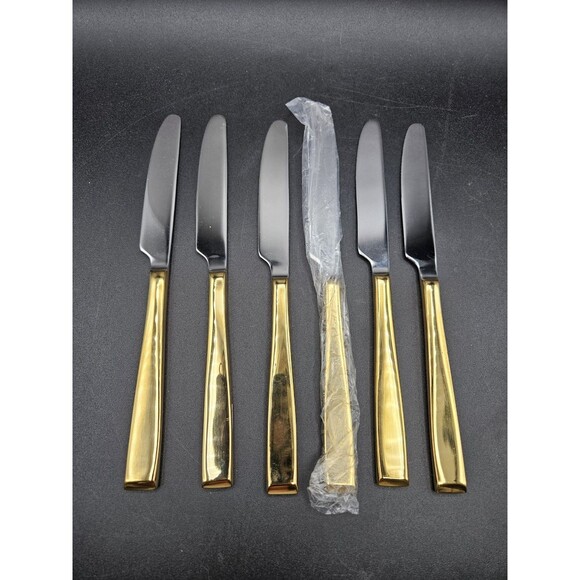 Cambridge Cali Gold Tone Handle Dinner Knives Set Of 6 - Picture 1 of 4